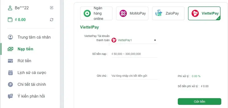 Nạp tiền bằng cách thanh toán trực tiếp qua ví ViettelPay